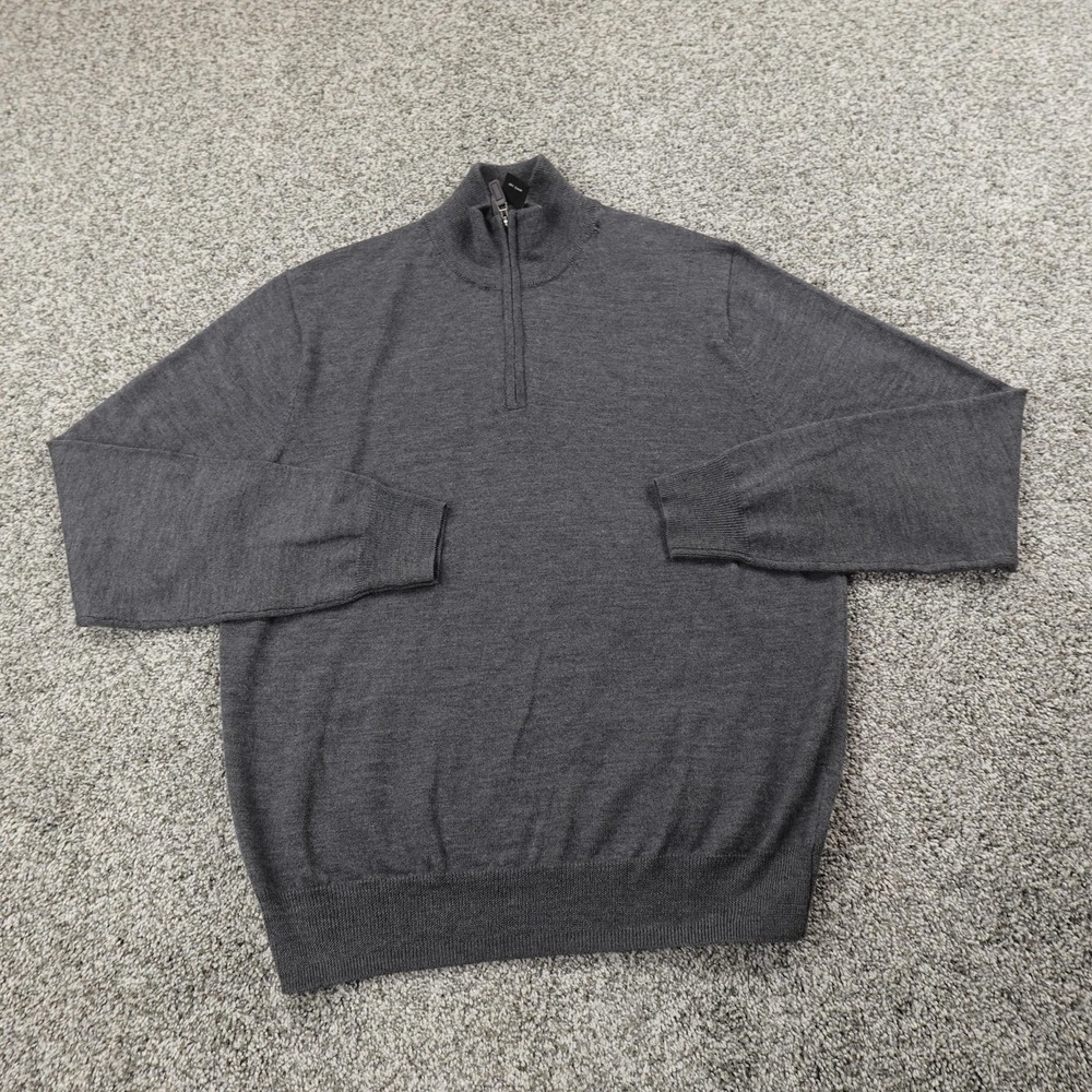 Jos A Bank Sweater Mens S Gray Merino Wool Pullover 1/4 Zip Mock Neck Sweatshirt